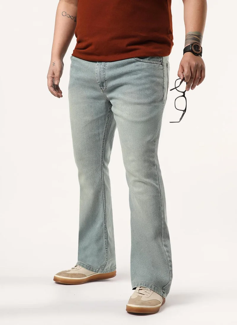 أوربانو فاشن Urbano Plus Men's Ice Blue Bootcut Fit Mid Rise Tinted Heavy Washed Jeans Stretchable